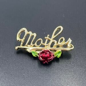 GERRY'S Vintage Gold Tone Engraved Rose Floral Mother Pin Brooch